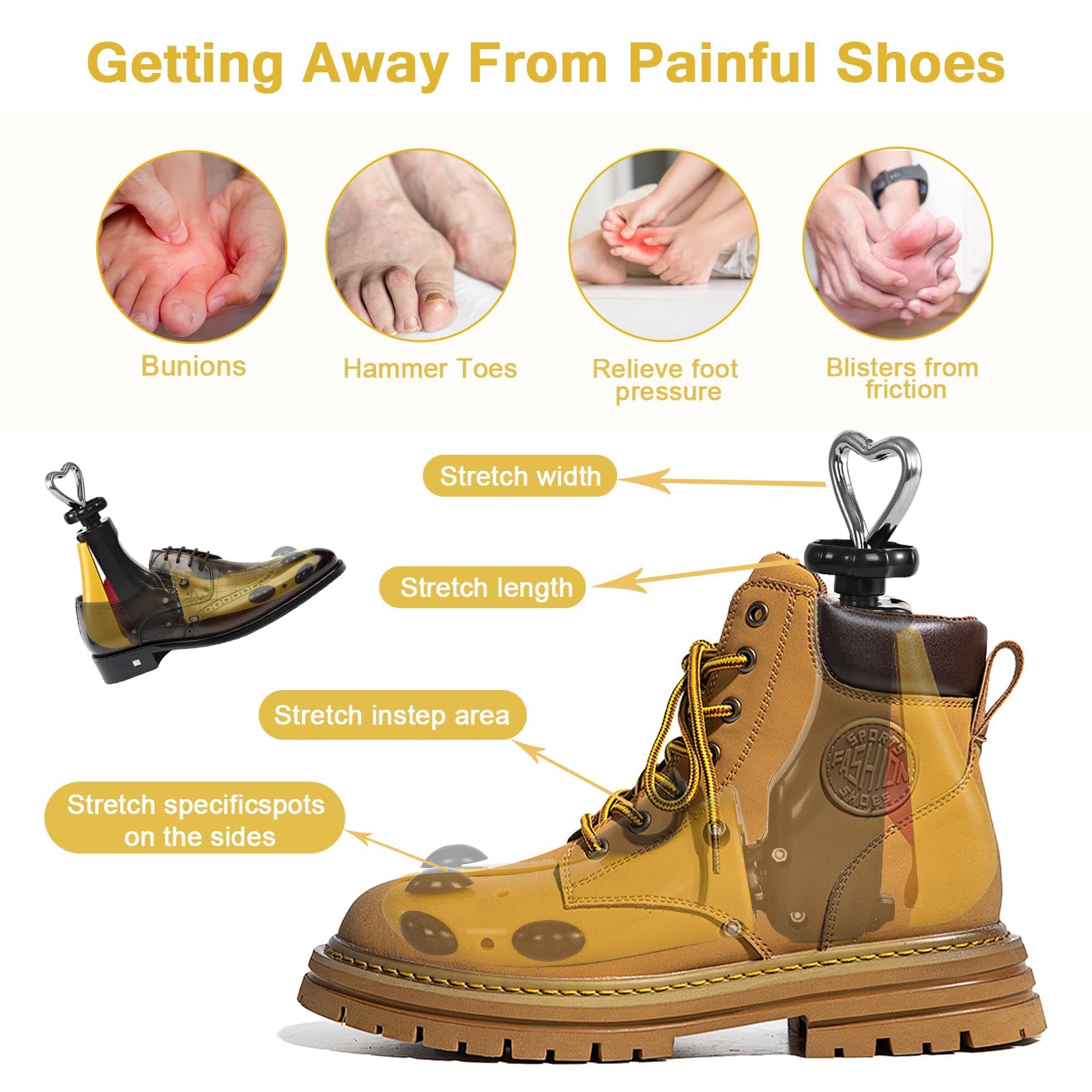 UHIAGREE Shoe Stretcher Women Men, Boot Stretcher Women, Adjustable Unisex Boot Wide Feet (Yellow(For Wm