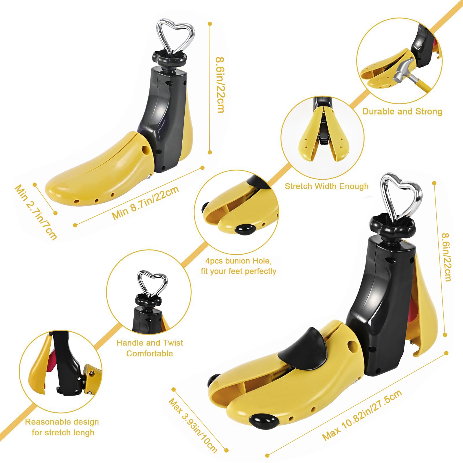 UHIAGREE Shoe Stretcher Women Men, Boot Stretcher Women, Adjustable Unisex Boot Wide Feet (Yellow(For Wm