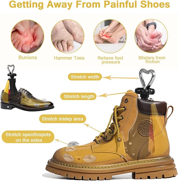 UHIAGREE Shoe Stretcher Women Men, Boot Stretcher Women, Adjustable Unisex Boot Wide Feet (Yellow+Metal plug (For Wm