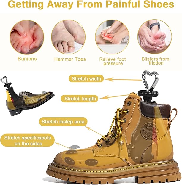 UHIAGREE Shoe Stretcher Women Men, Boot Stretcher Women, Adjustable Unisex Boot Wide Feet (Yellow (For Wm