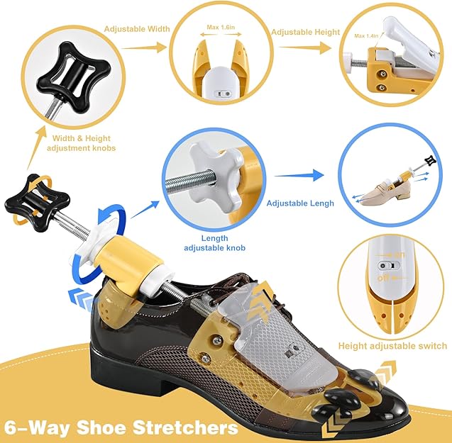 UHIAGREE Shoe Stretcher, 6 Way Shoe Stretcher Women and Men, Adjustable Length, Width and Height Shoe Widener Stretcher(L(for Men