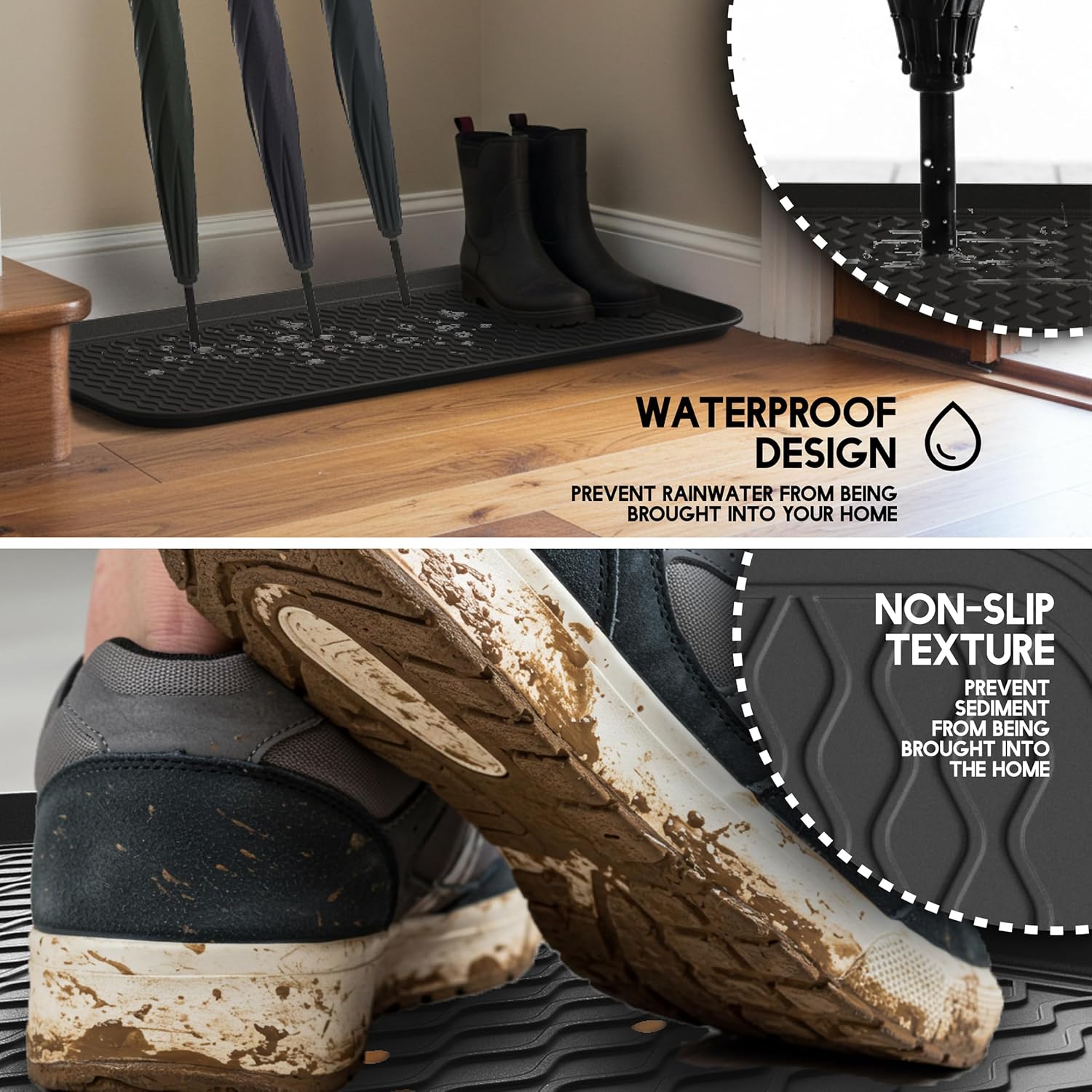 Boot Trays for Entryway, Multifunctional Shoe Mat with Cleaning Brush, Boot Tray for Shoes Plants Pots Paint Tins Pet Bowls (1pcs 30