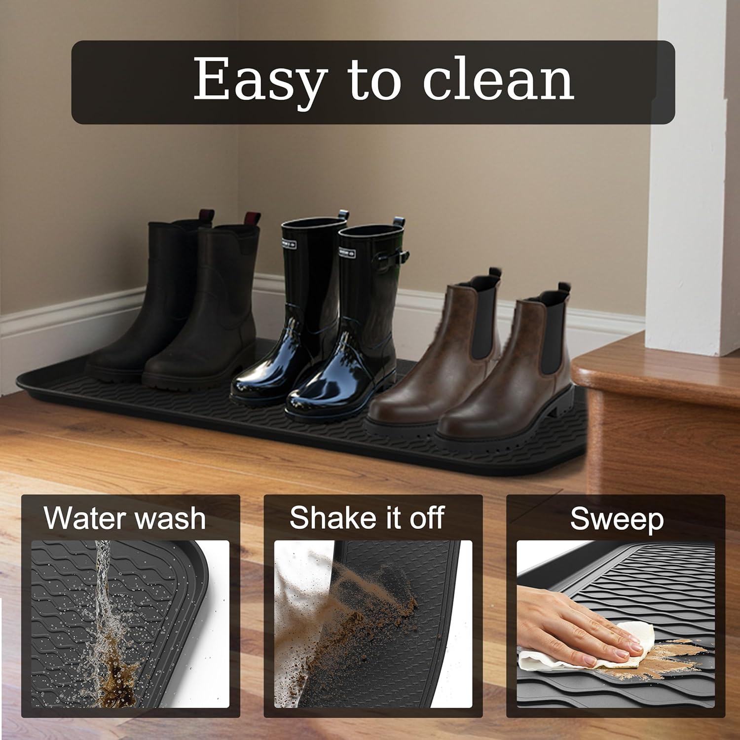 Boot Trays for Entryway, Multifunctional Shoe Mat with Cleaning Brush, Boot Tray for Shoes Plants Pots Paint Tins Pet Bowls (1pcs 30