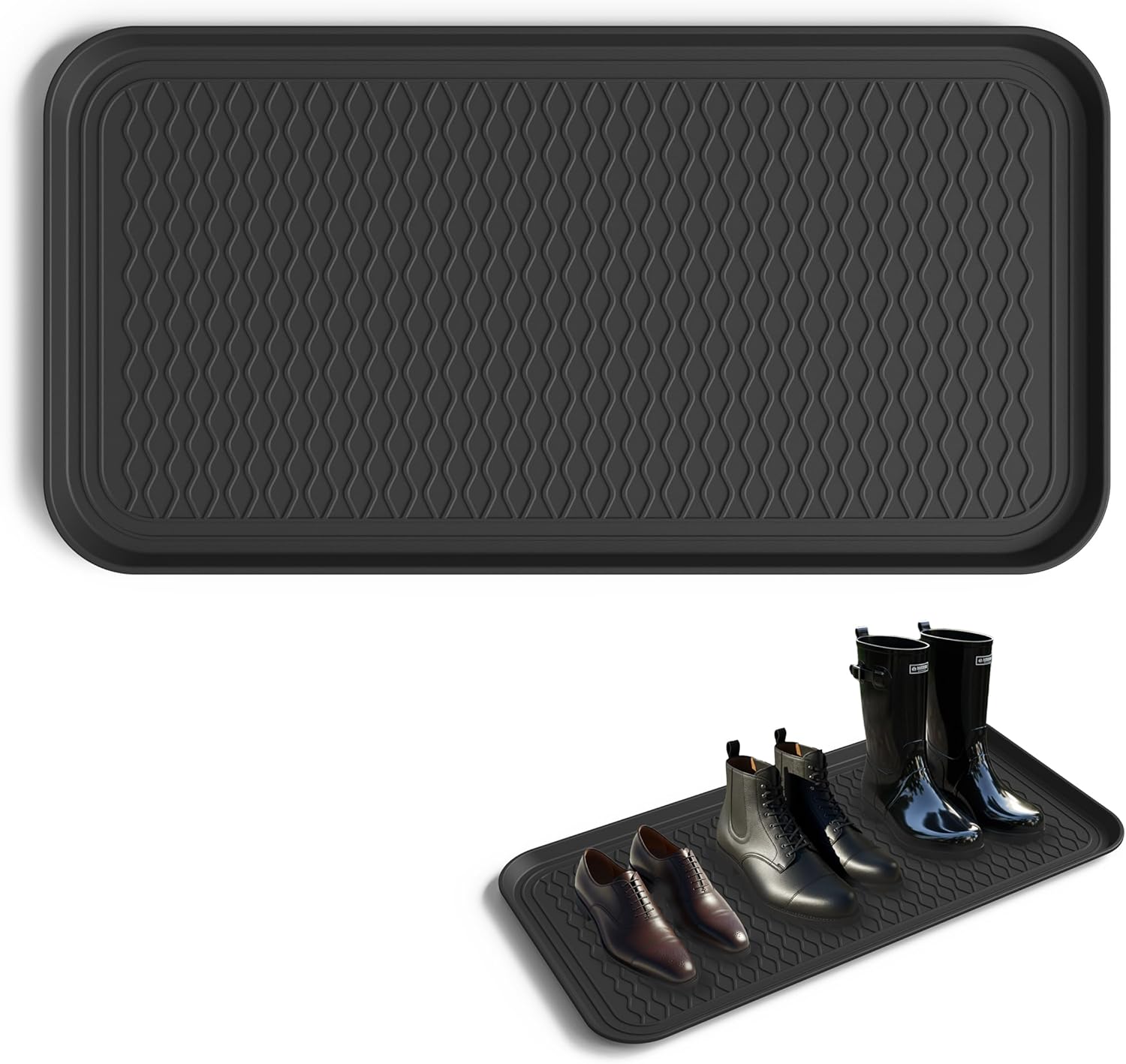 Boot Trays for Entryway, Multifunctional Shoe Mat with Cleaning Brush, Boot Tray for Shoes Plants Pots Paint Tins Pet Bowls (1pcs 30