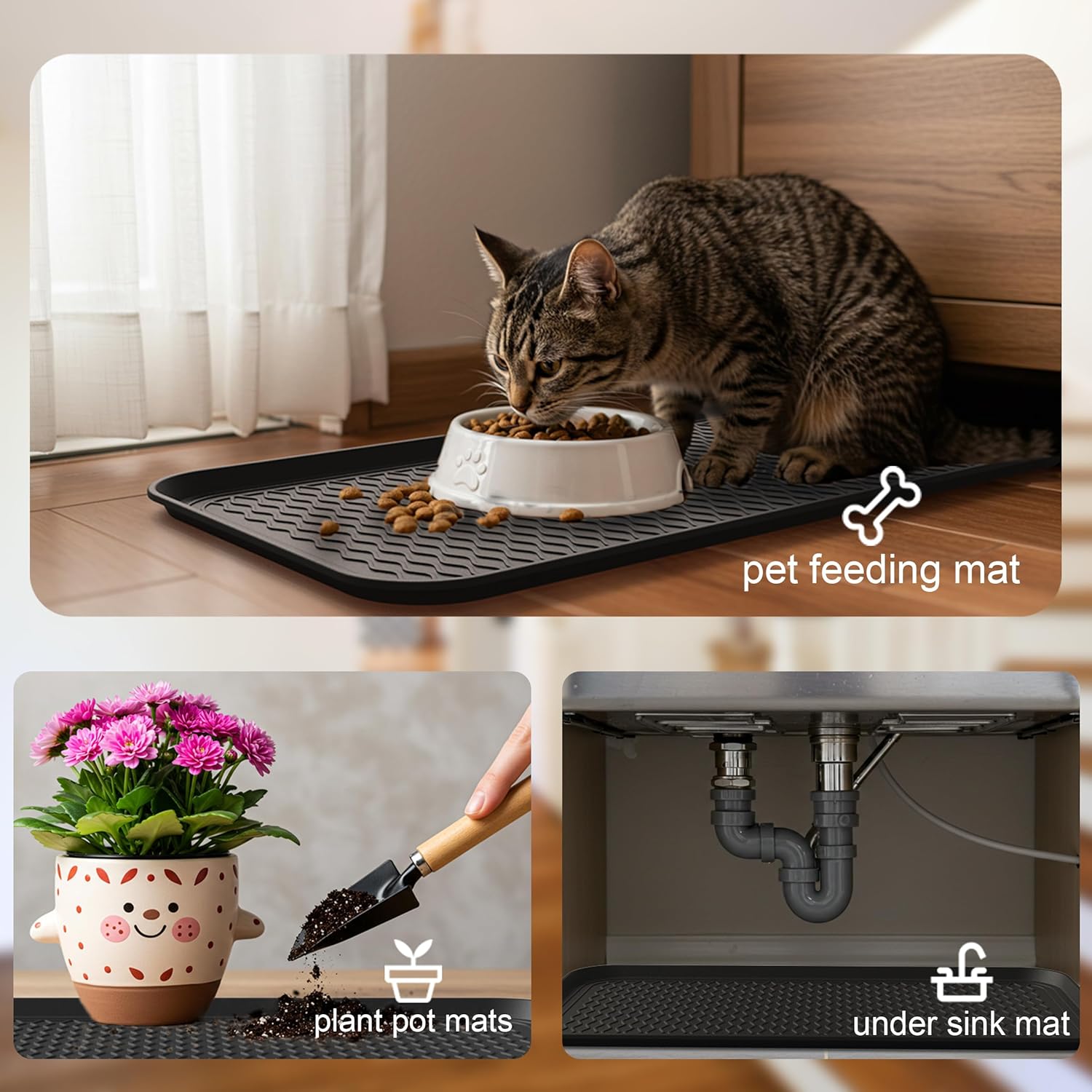 Boot Trays for Entryway, Multifunctional Shoe Mat with Cleaning Brush, Boot Tray for Shoes Plants Pots Paint Tins Pet Bowls (2pcs 30
