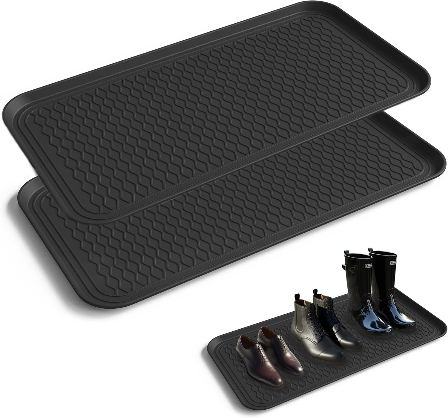Boot Trays for Entryway, Multifunctional Shoe Mat with Cleaning Brush, Boot Tray for Shoes Plants Pots Paint Tins Pet Bowls (2pcs 30