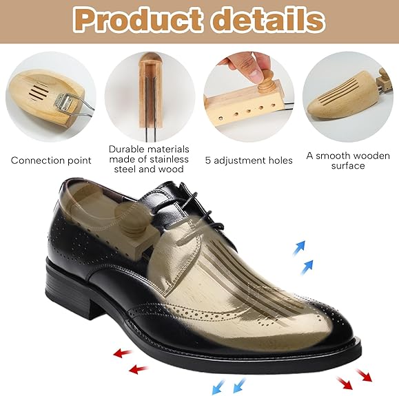 Hormas de madera para zapatos, 1 par hormas de madera para zapatos de longitud ajustable para hombres (S para 24cm-29cm)