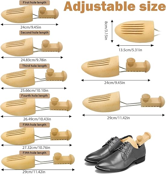 Hormas de madera para zapatos, 1 par hormas de madera para zapatos de longitud ajustable para hombres (S para 24cm-29cm)