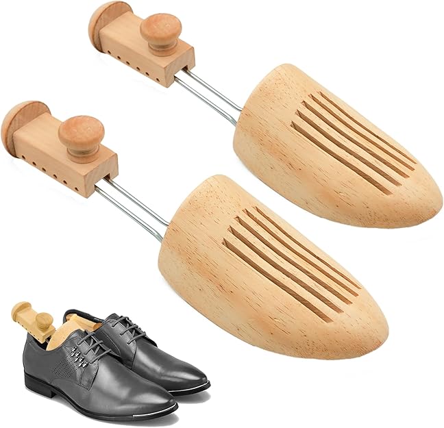 UHIAGREE Wooden Shoe Tree, 1Pair Shoe Trees for Men, Adjustable Length Wooden Shoe Trees (S for Wm