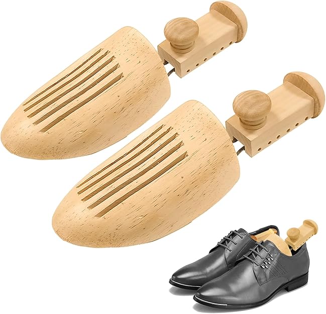UHIAGREE Wooden Shoe Tree, 1Pair Shoe Trees for Men, Adjustable Length Wooden Shoe Trees (L for Wm