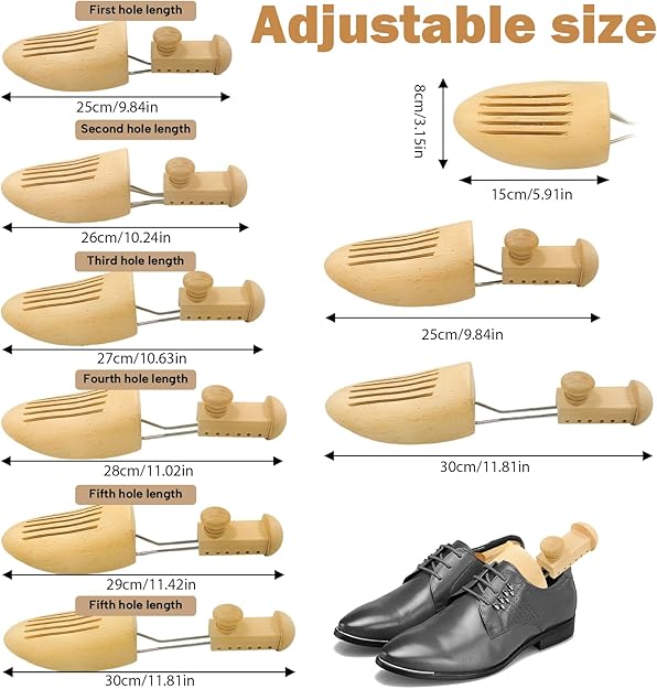 UHIAGREE Wooden Shoe Tree, 1Pair Shoe Trees for Men, Adjustable Length Wooden Shoe Trees (L for Wm