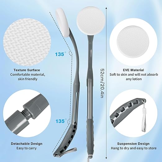Aplicador de loción, 52cm reemplazable aplicadores de loción para tu espalda reemplazable, fácil de lavar, adecuado para personas mayores, hombres y mujeres (gris)