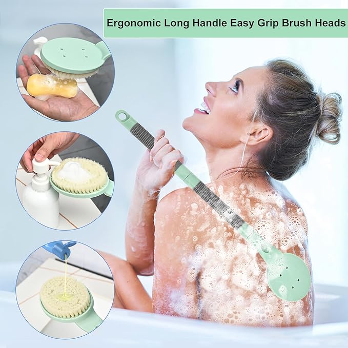 Cepillo De Baño Ducha Mango Largo, 55cm Cepillo para Baño, Con Para Personas Mayores Discapacitadas, Movilidad Limitada, Hombres y Mujeres Cepillo Exfoliante Corporal (Gris)